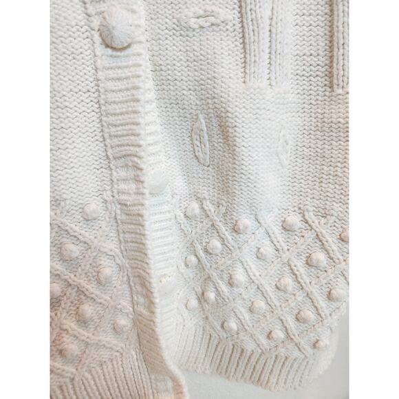 vintage Yarnworks Handknit Ramie Cotton Cardigan Sweater White Textured Knit M - Picture 4 of 7